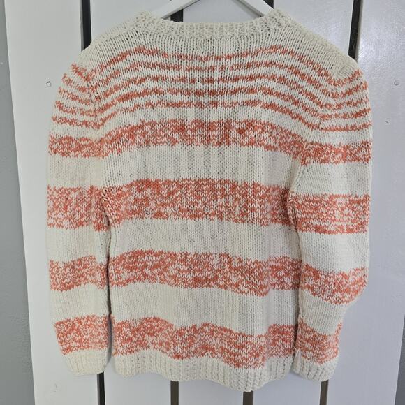 Cinzia Pistoia Hand Knit Flower Cotton Crew Sweater Small Orange Striped Cottage - Picture 2 of 9